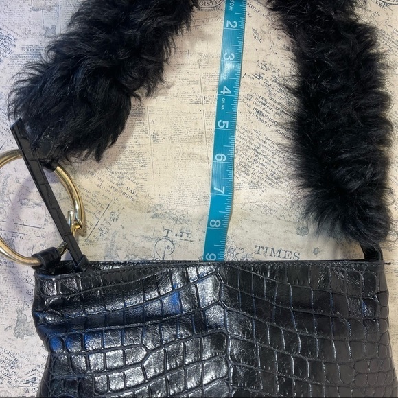 Elizabeth and James Finley Crocodile-Embossed Fur Shoulder Bag, Black - Picture 11 of 13